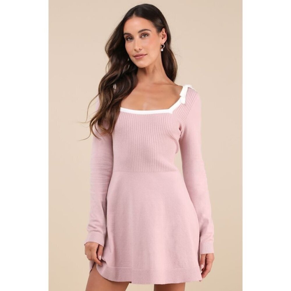 NWT LulusPerfect Outcome Mauve Pink Long Sleeve Sweater Mini Dress Women's Dress